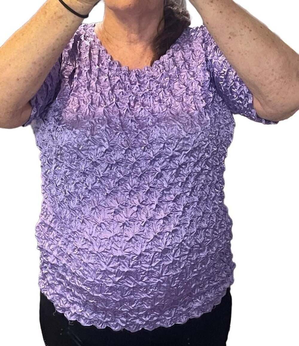 F.C Vintage Y2K Lilac Short Sleeve Textured Popcorn Scrunch Top Size S,M,L,XL,2x
